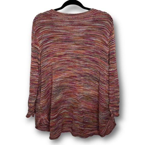 New Directions Womens 3X Red Orange Crochet Knit Lightweight Scoop Neck Sweater - Picture 2 of 10